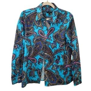 NWOT TALBOTS Vibrant Paisley Women's buttons down shirt Top size MP